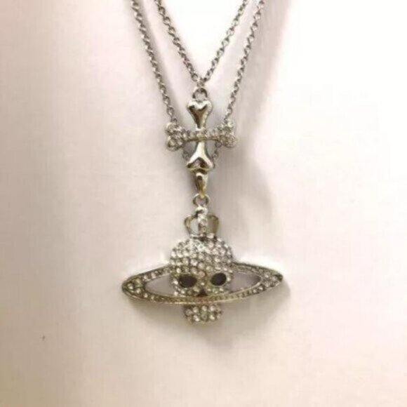 Vivienne Westwood Skull Orb Stone Double Chain Necklace Silver In Box/Drawstring - Picture 2 of 16